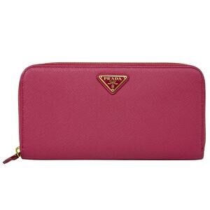 Prada Saffiano Leather Zip Around Tab Wallet Pink